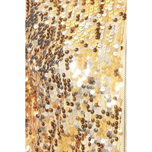 Brand New Women Gold Polyester Sequin Front Zip Jacket Long Sleeve Ribbed Cuffs - Picture 5 of 6